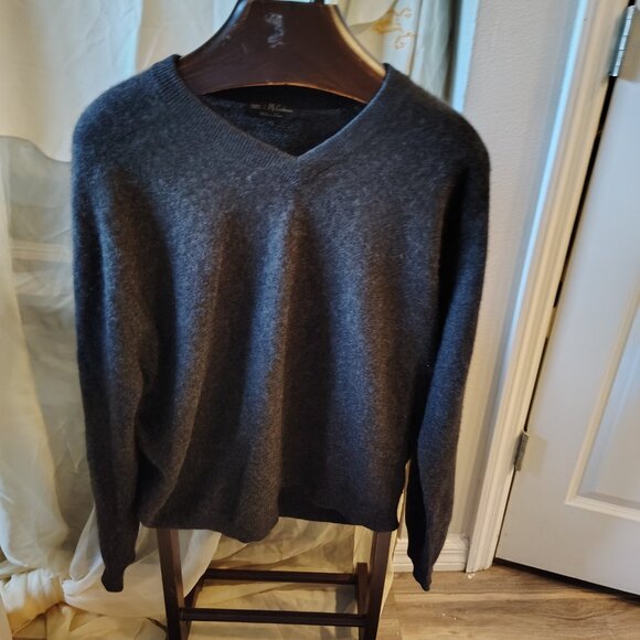 Men's 200% 2 Ply Gray XL Cashmere Sweater - Picture 3 of 7